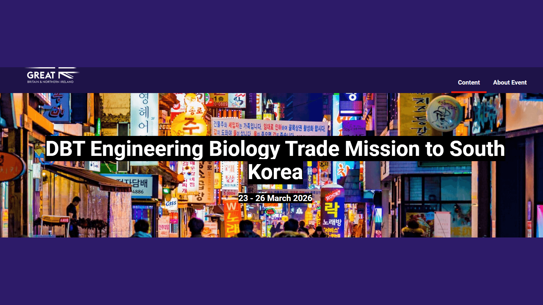 DBT Engineering Biology Trade Mission to South Korea promotional banner